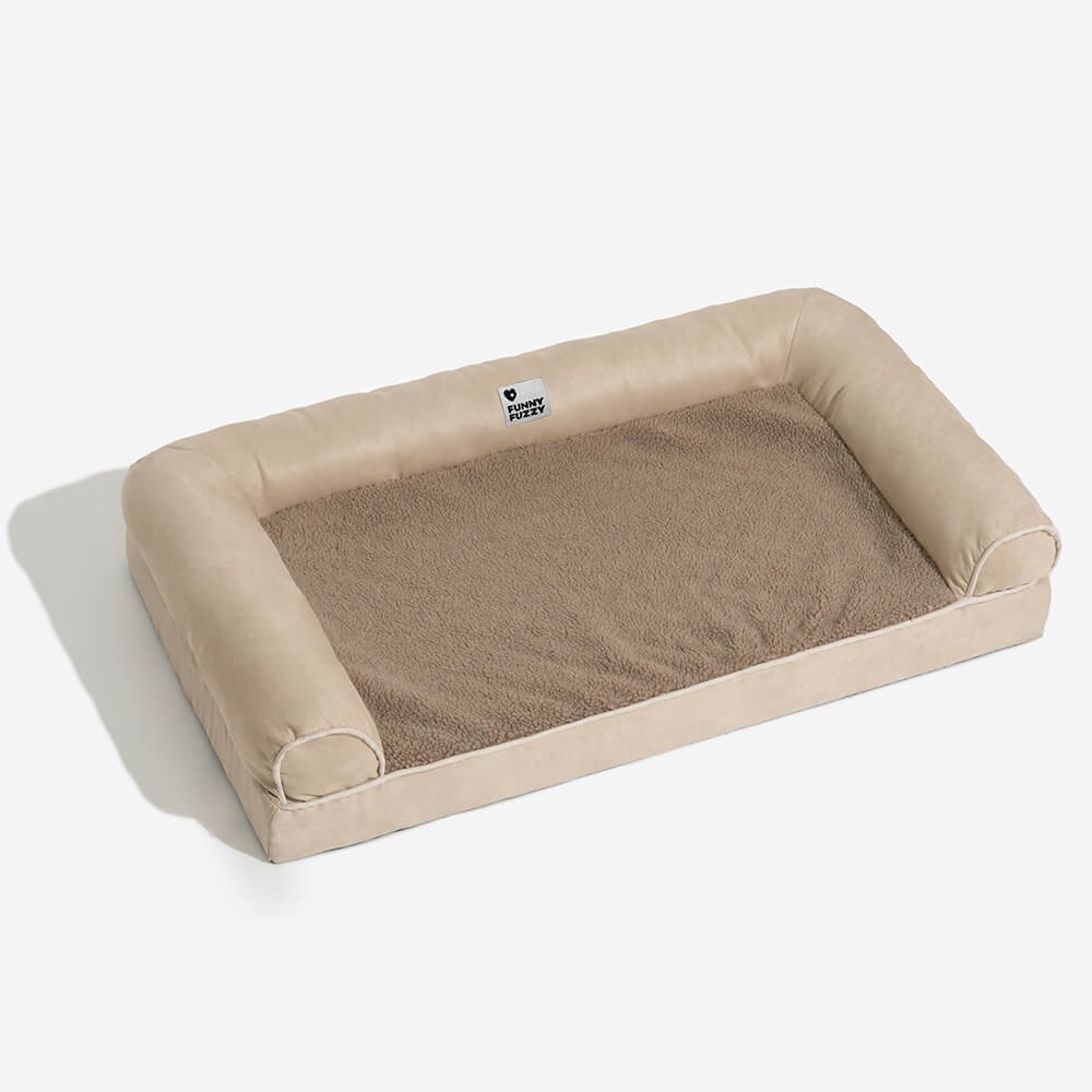 Orthopädisches Eck-Hundebett im Wohnzimmer, passt perfekt in die Ecke, stilvoll und funktional.