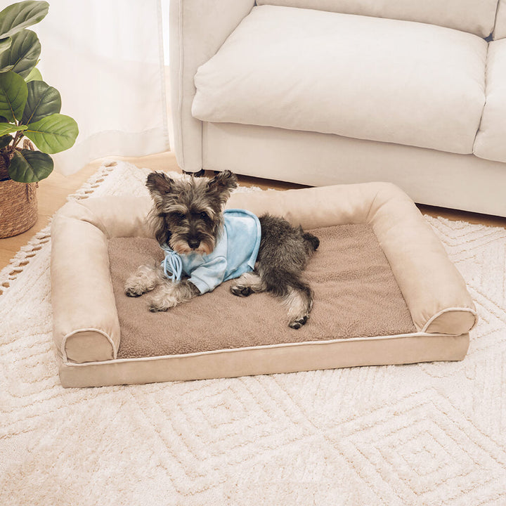 Luxuriöses Eck-Hundebett orthopädisch, weiches Kunstfleece für Komfort und Gelenkentlastung.
