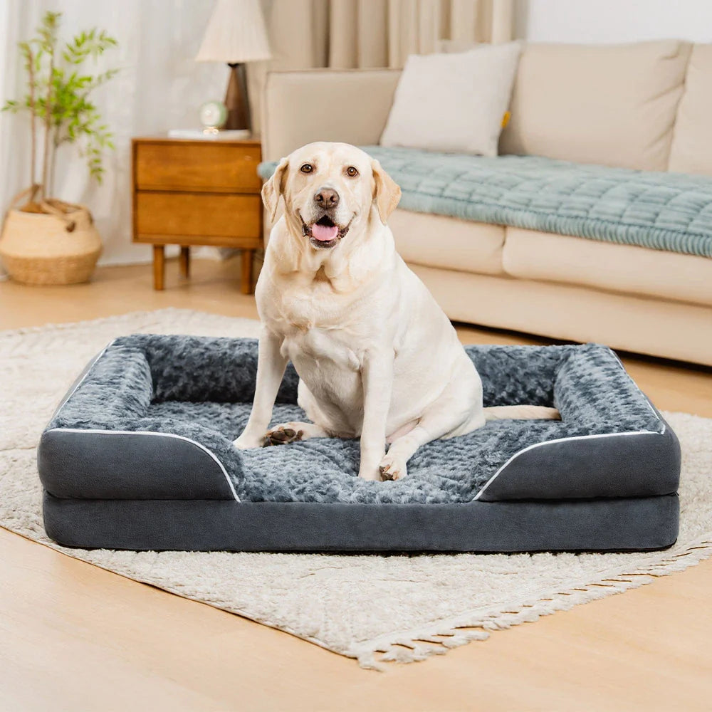 Ergonomisches Eckhundebett, wasserdicht & waschbar, unterstützt die Gelenke Ihrer Hunde optimal.