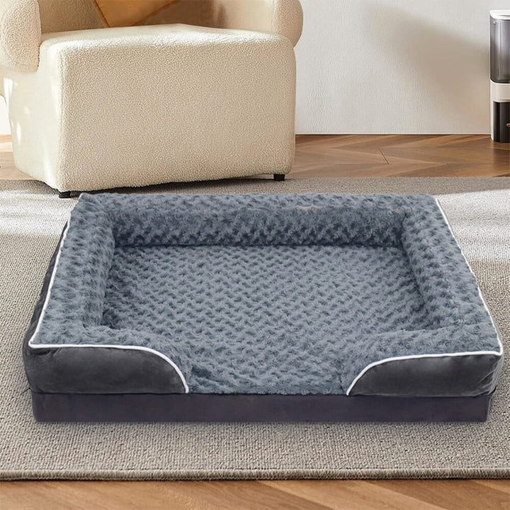 Gemütliches orthopädisches Hundebett für Ecken, abnehmbarer Bezug für hygienische Sauberkeit.