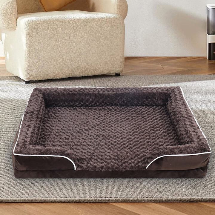 Modernes orthopädisches Eckhundebett mit abnehmbarem Bezug, pflegeleicht und sehr komfortabel.