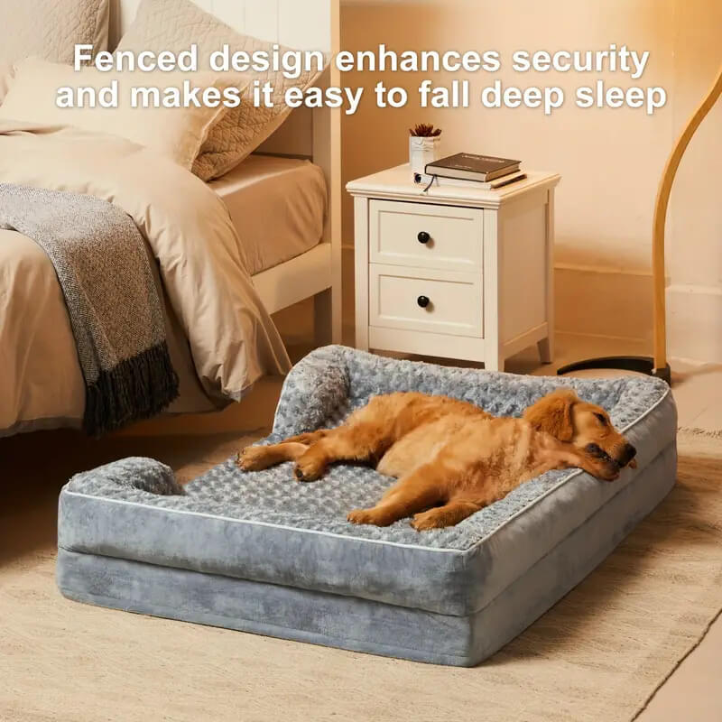 Plüschiges Eckhundebett für maximalen Komfort & Gelenkentlastung, ideal für entspannte Hunde.