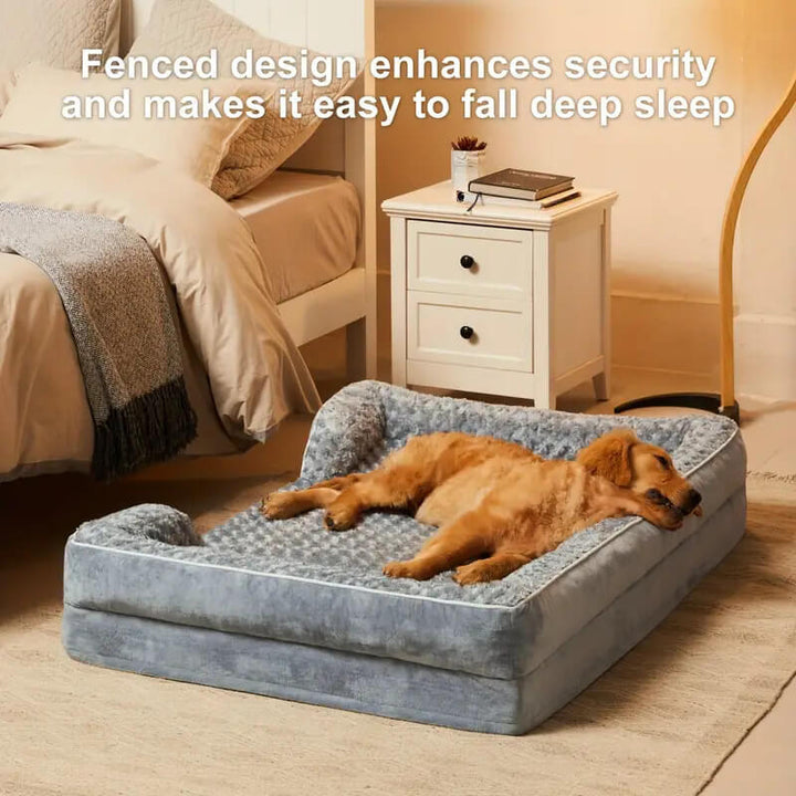 Plüschiges Eckhundebett für maximalen Komfort & Gelenkentlastung, ideal für entspannte Hunde.