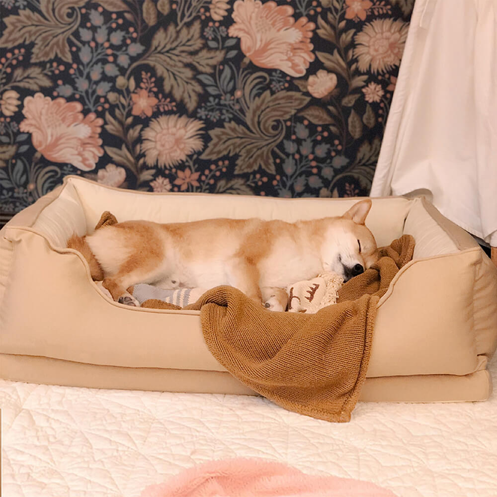 Komfortables orthopädisches Hundebett, Eckdesign für Hunde, mit weichem Samtkissen, waschbar.