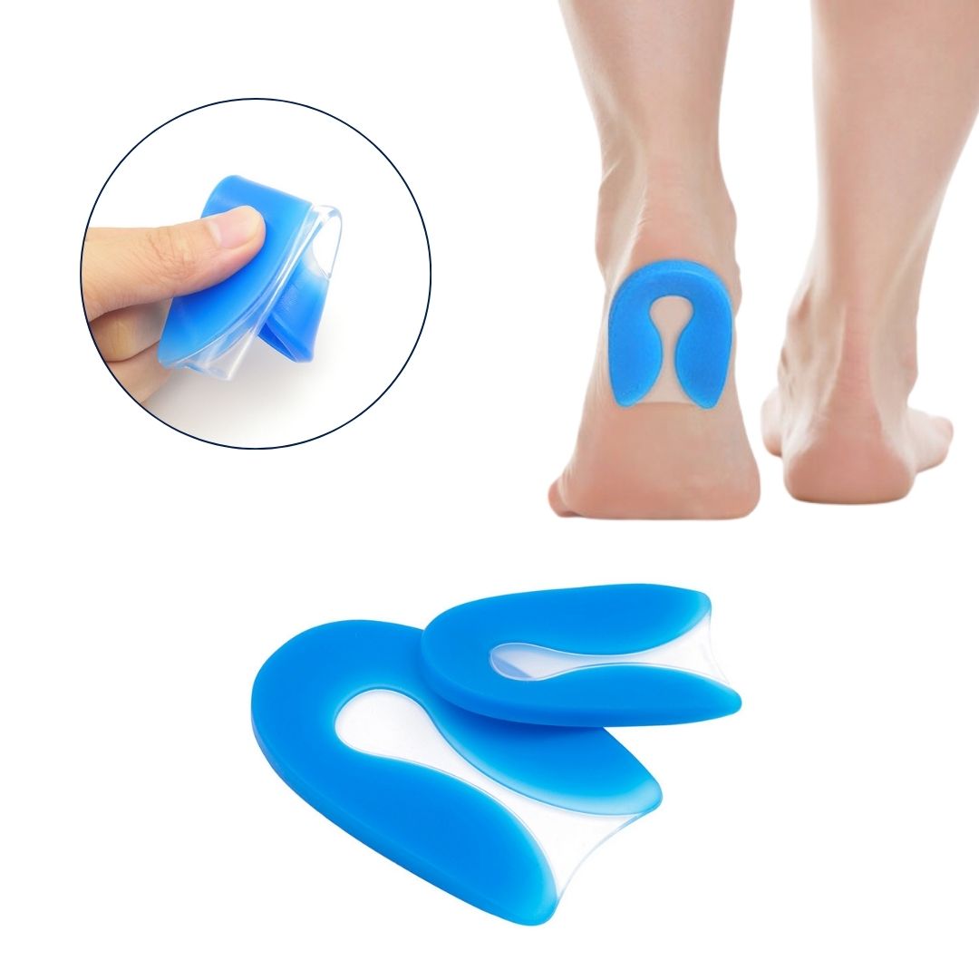 Orthopädisches Fersenkissen aus transparentem Silikon für sofortige Schmerzlinderung bei Fersensporn und Fußschmerzen.