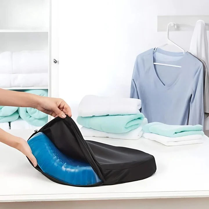 Orthopädisches Gelkissen zur Rückenentlastung. Unterstützt gesunde Haltung, ideal gegen Schmerzen bei langem Sitzen.