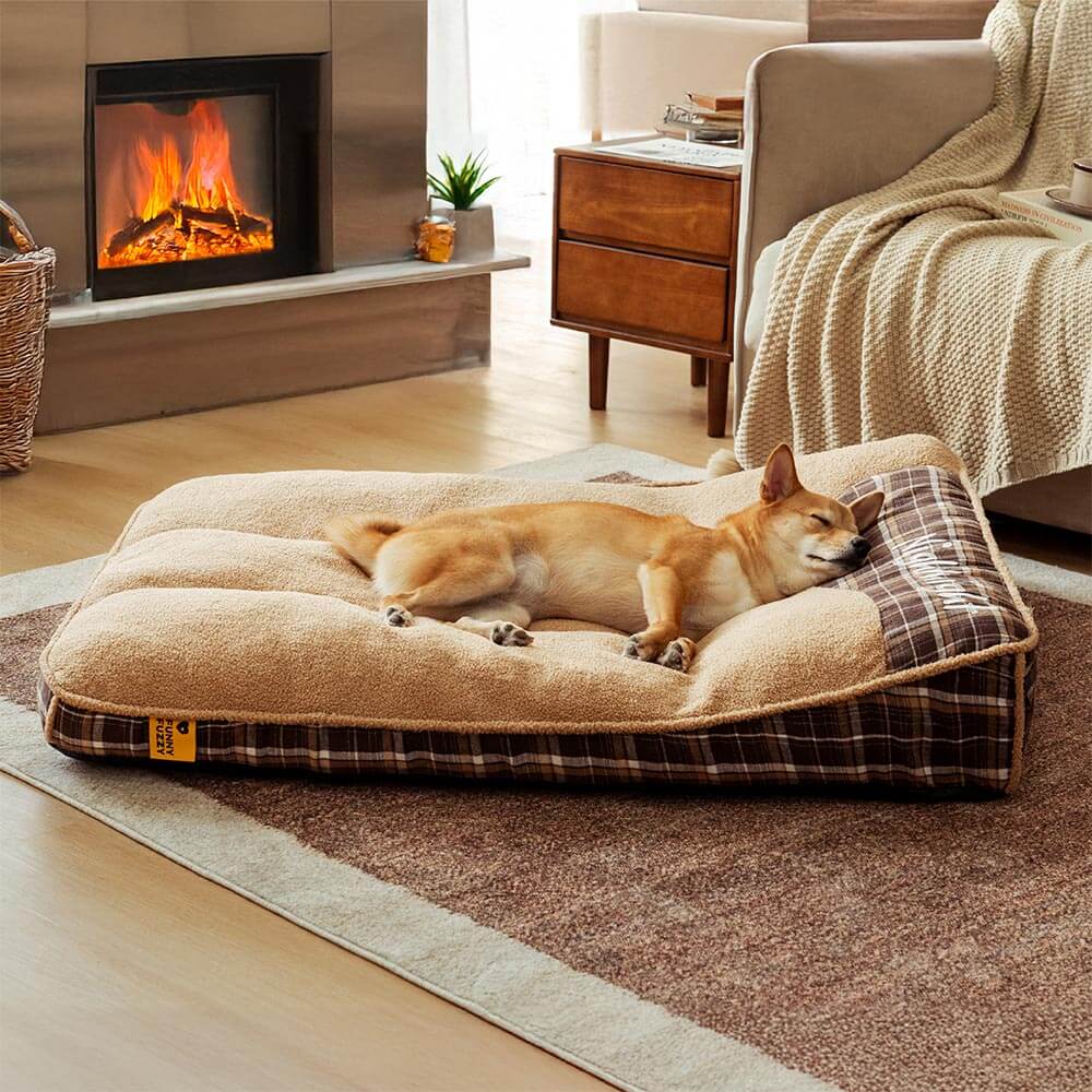 Waschbares, orthopädisches Hundebett mit weichem Teddyfell, für Hunde aller Größen geeignet.
