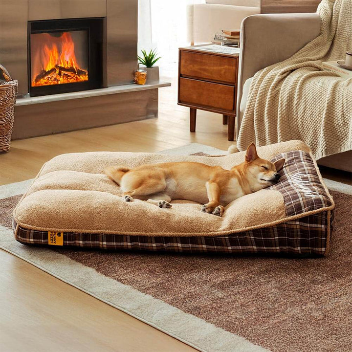 Waschbares, orthopädisches Hundebett mit weichem Teddyfell, für Hunde aller Größen geeignet.