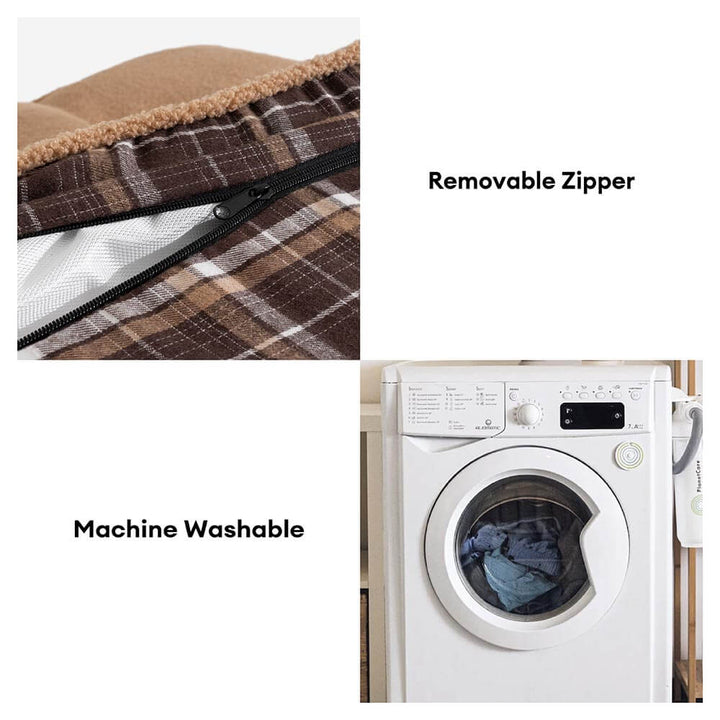 Rechteckiges Hundebett, orthopädisch, aus luxuriösem Teddyfell, waschbar für Hygiene.