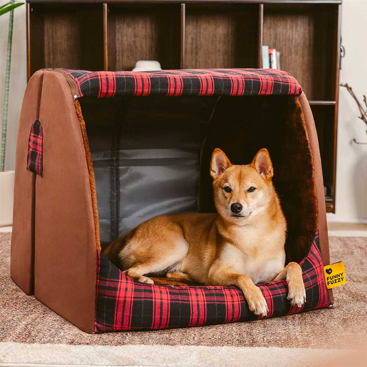 Orthopädisches Haustier-Hundebett in Rot, speziell für ältere Hunde und Gelenkschmerzen.