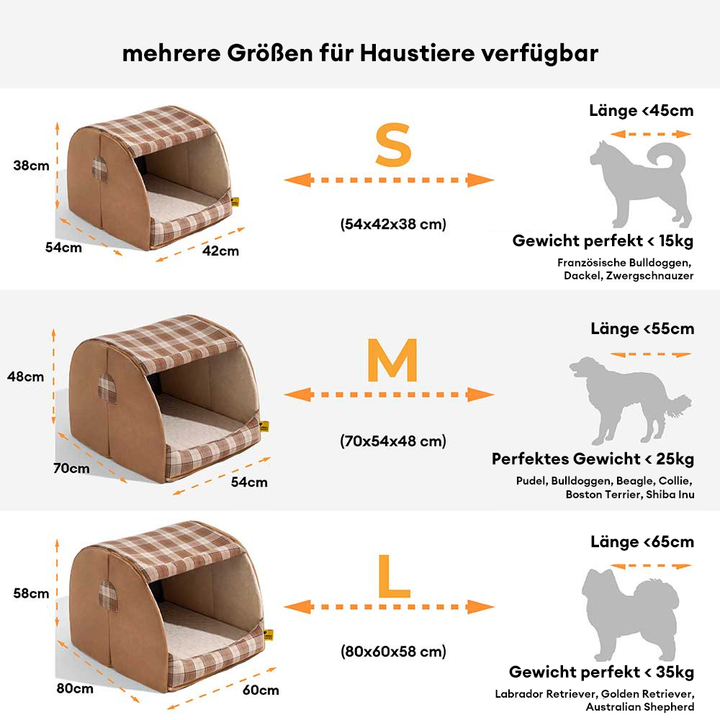 Orthopädisches Hundebett, braun, mit abnehmbarem Bezug für einfache Reinigung.
