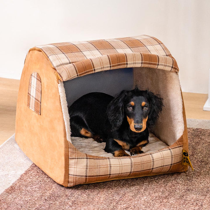 Luxuriöser, orthopädischer Schlafplatz für Hunde, waschbar, in elegantem Schwarz.