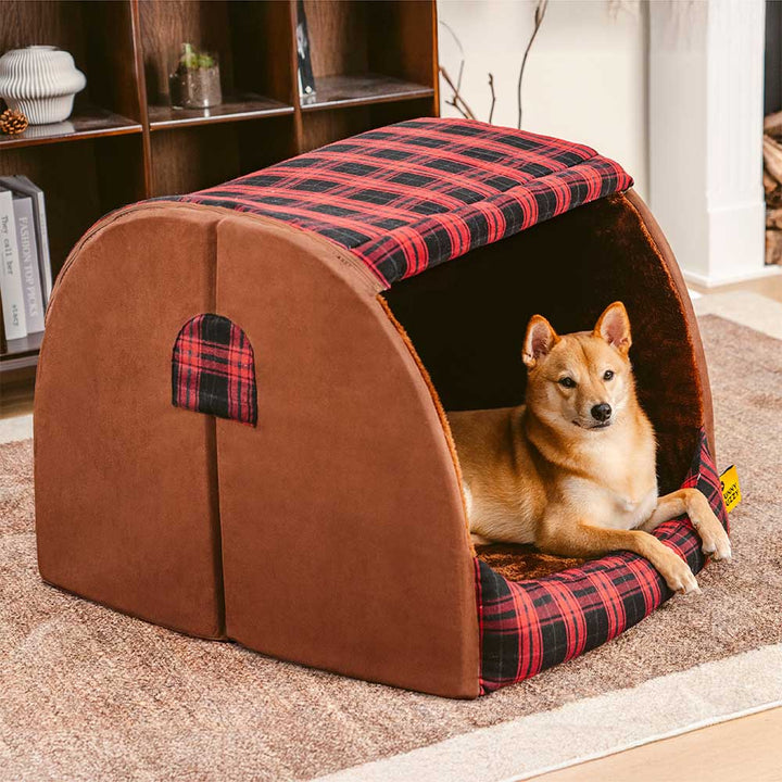 Ergonomisches Hundebett in Rot, orthopädisch, unterstützt Gelenke und Wirbelsäule.