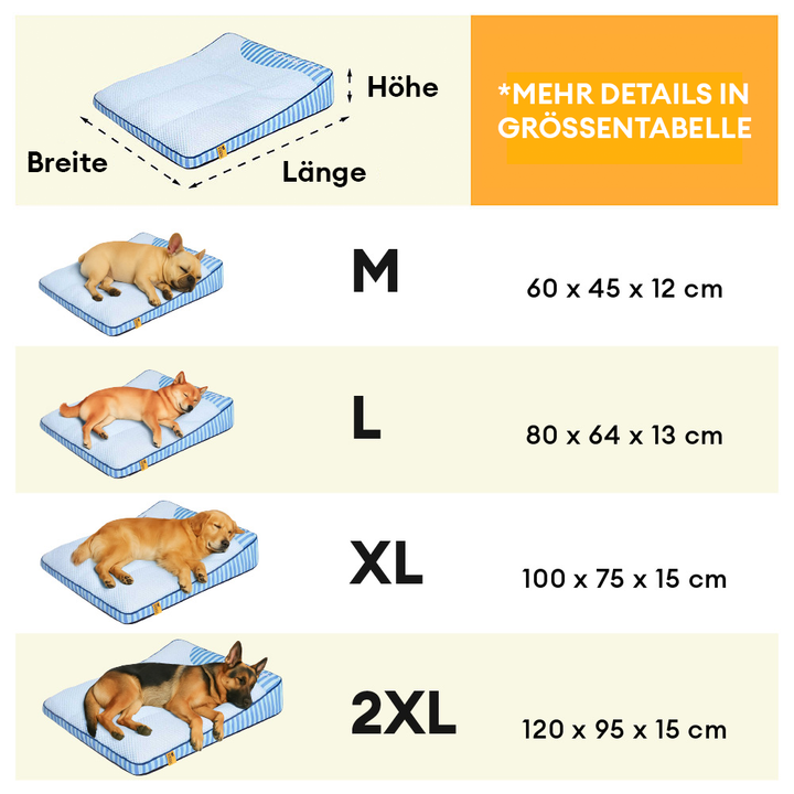 Waschbares orthopädisches Hundebett für große Hunde mit Eisseide, kühlend & stützend.