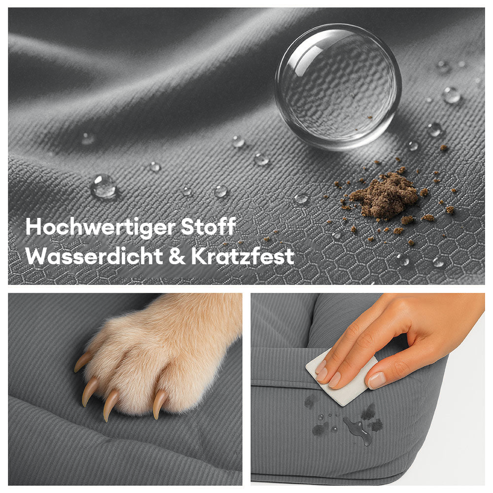 Wasserabweisendes Hundebett in Grau für große Hunde, schützt vor Nässe und bietet Komfort.