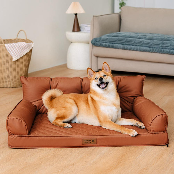 Orthopädisches Hundebett faltbar, Kunstleder. Luxus & Komfort für Seniorhunde.