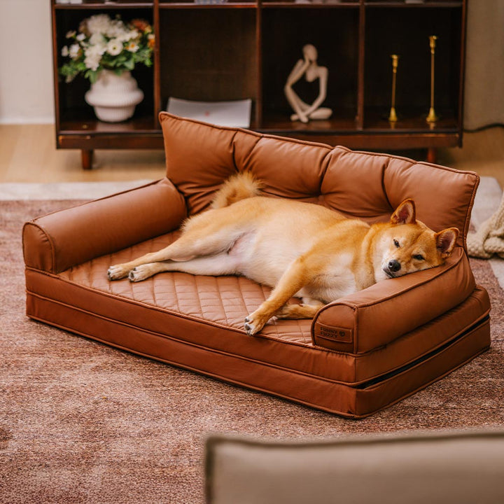 Luxuriöses orthopädisches Hundebett, abgrundblau, faltbar. Seniorhund-geeignet.