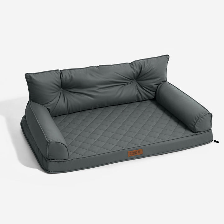Abgrundblaues orthopädisches Hundebett, Kunstleder, faltbar. Luxuriöses Tierbett.