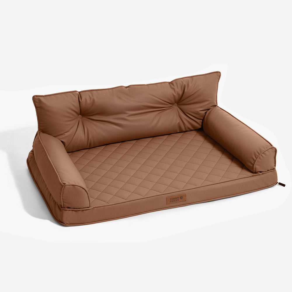 Faltbares Hundebett Kunstleder, taupegrau, orthopädisch. Waschbarer Bezug.