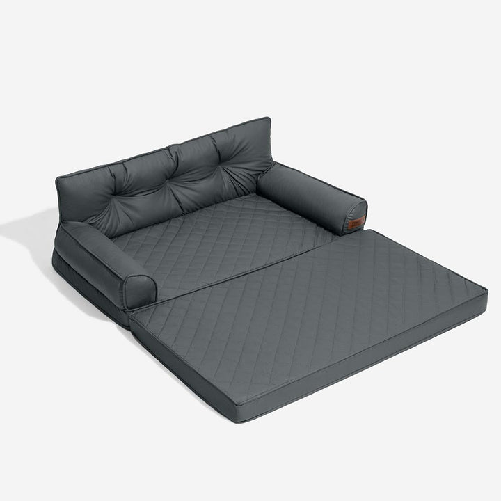 Faltbares Tierbett, orthopädisch, abgrundblaues Kunstleder. Hundeliege.