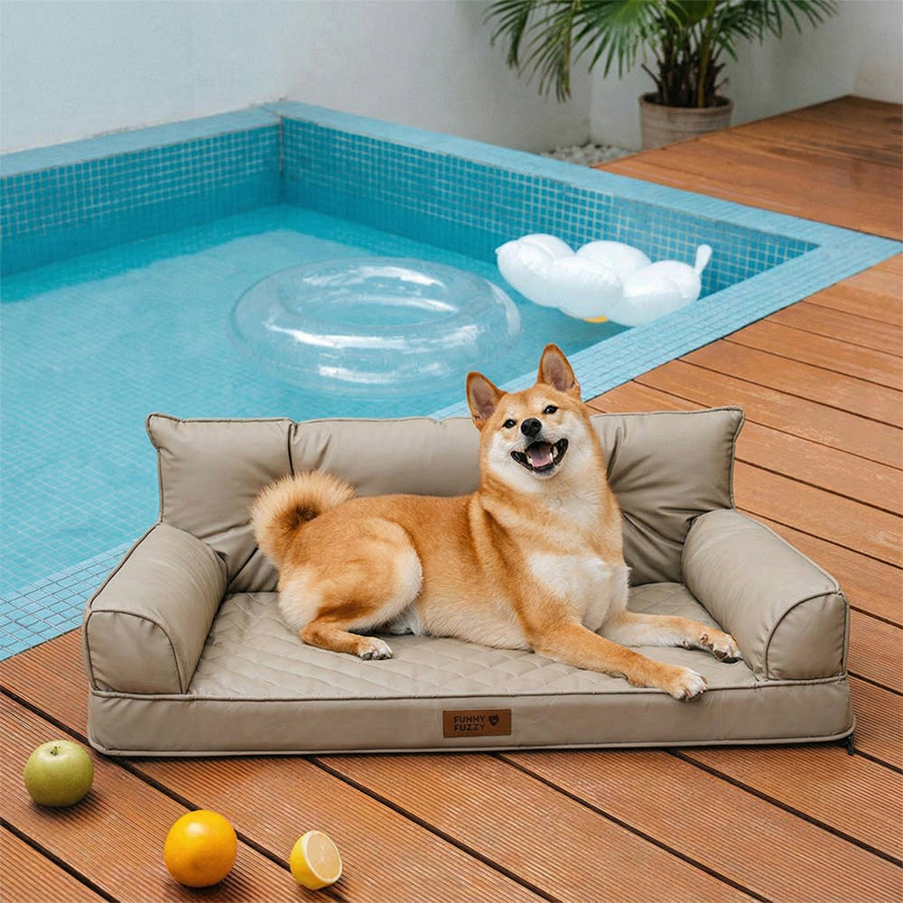 Großes Hundebett, orthopädisch, kognakbraun, faltbar. Hoher Liegekomfort.