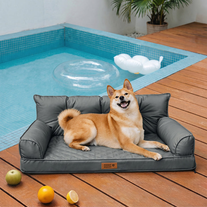 Abgrundblaues Kunstleder Hundebett, orthopädisch, faltbar. Waschbar & luxuriös.