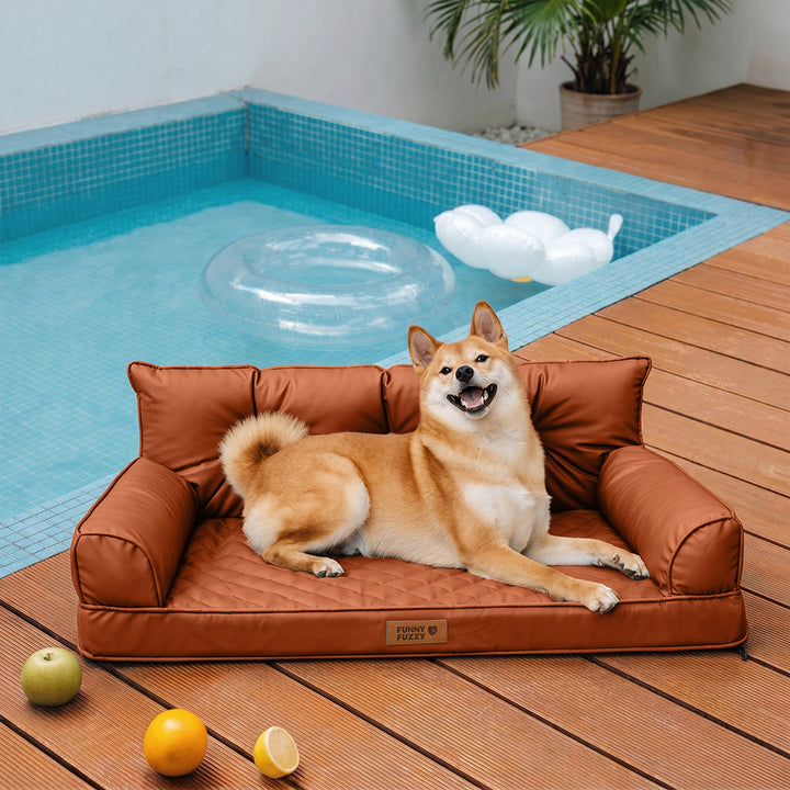Faltbares orthopädisches Hundebett, Kunstleder, taupegrau. Haustier Luxus.