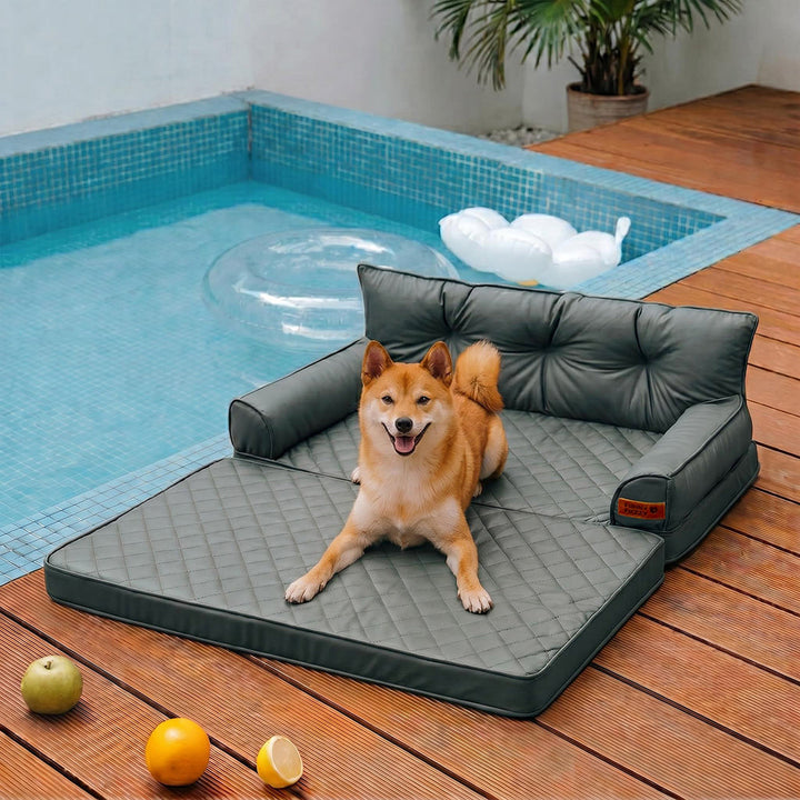 Luxuriöses faltbares Hundebett, orthopädisch, abgrundblau. Große Hundeliege.