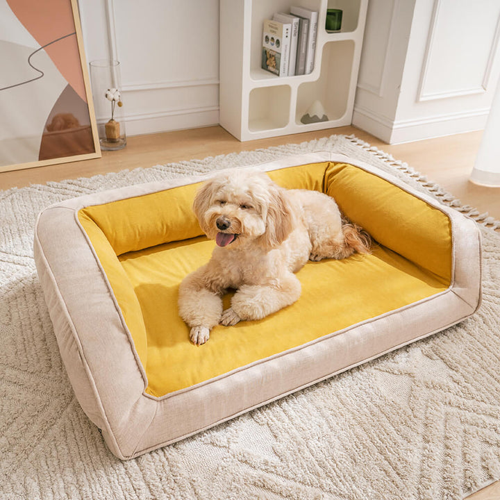 Textur des robusten, waschbaren Bezugs vom orthopädischen Hundebett für lange Haltbarkeit.