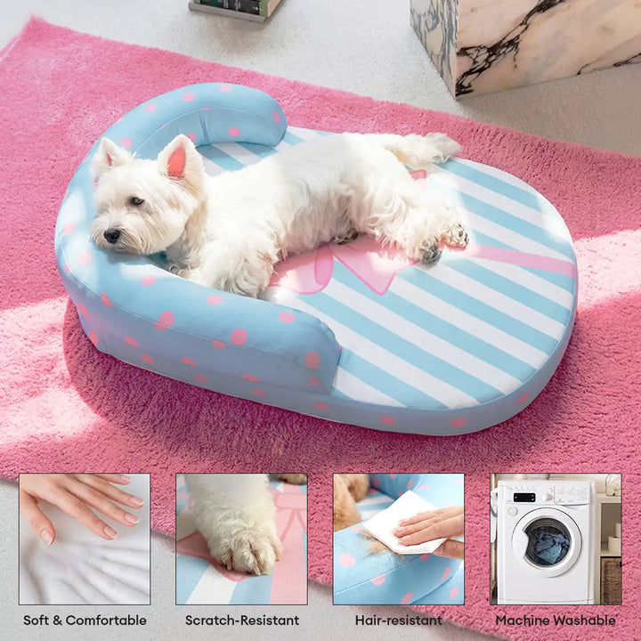 Luxuriöser Hausschlafplatz: Orthopädisches, kühlendes Hundebett mit Nackenstütze für maximalen Tierkomfort.