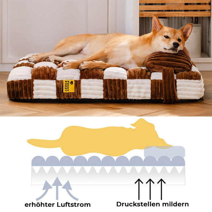 Premium-Hundebett: Orthopädisch, handgefertigt, Schachbrett-Plüsch, rutschfest, für alle Rassen.