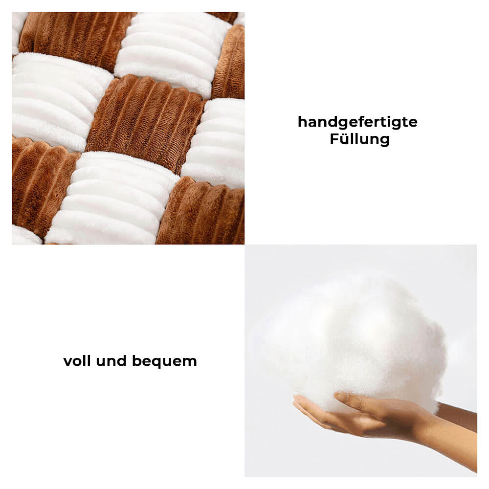 Stylisches orthopädisches Haustierbett mit grauem Schachbrett-Plüsch. Komfort & Stütze für Hunde.
