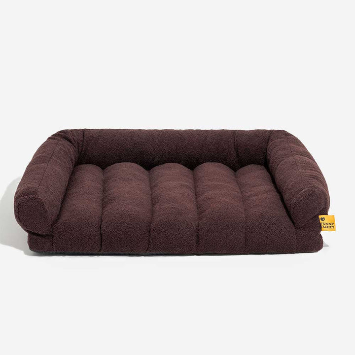 Warmes orthopädisches Hundebett für kalte Tage mit Kopfstütze, kuscheliges Teddyfleece für wohlige Wärme des Hundes.