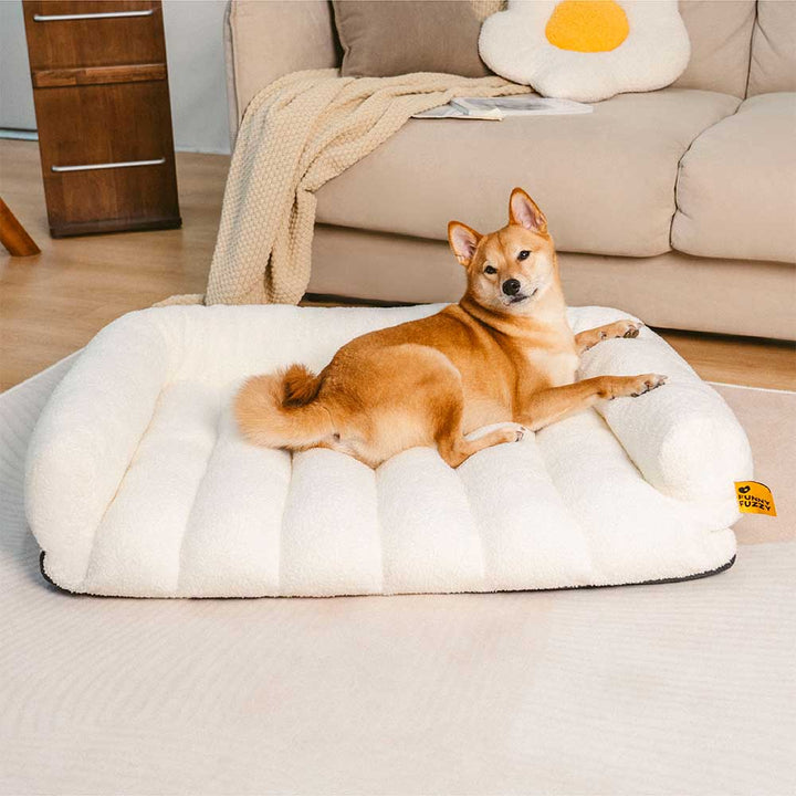 Pflegeleichtes, waschbares orthopädisches Hundebett in Grau mit Kopfstütze, sorgt für Hygiene und besten Komfort.