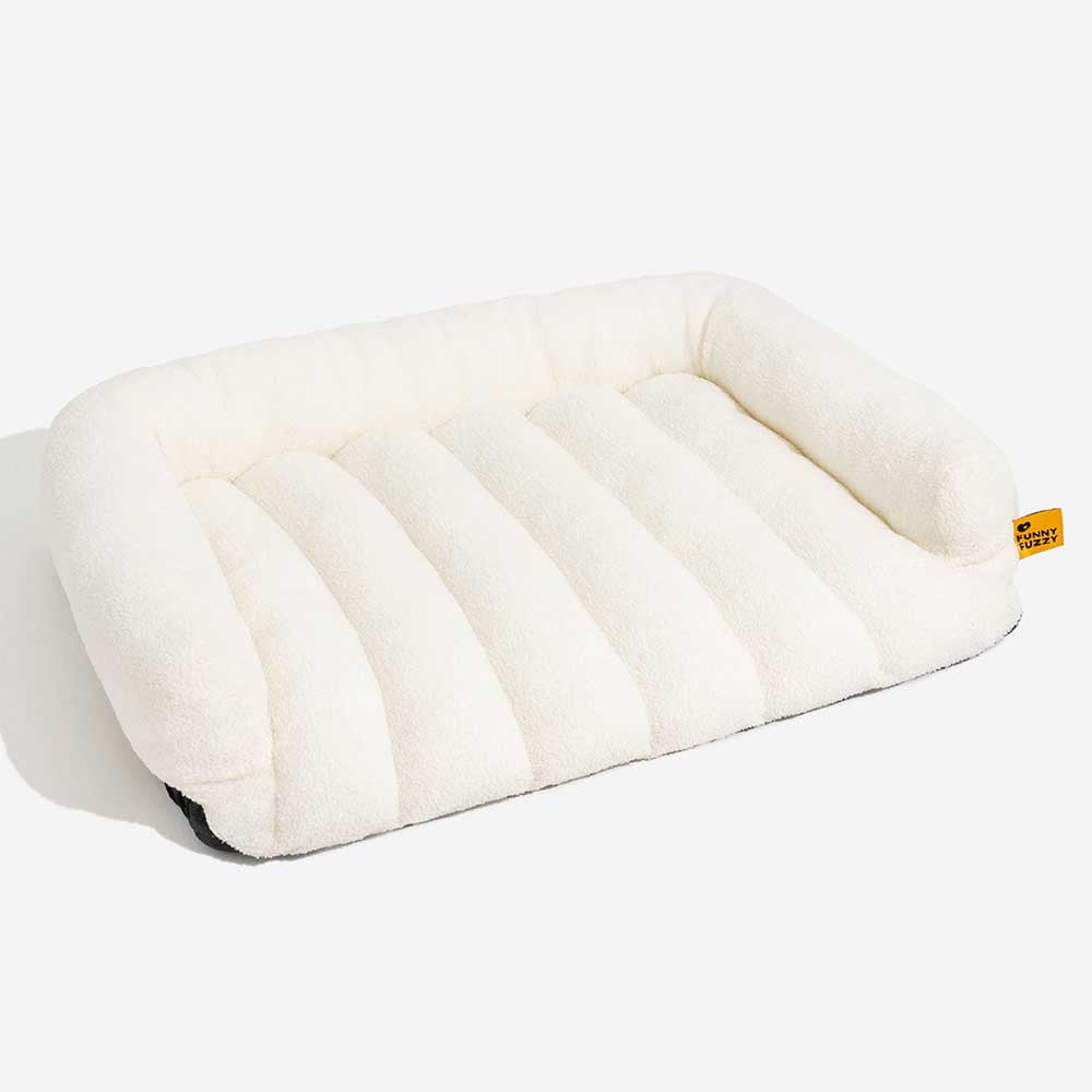 Luxuriöses orthopädisches Kuschelbett mit Kopfstütze, Teddyfleece-Oberfläche für ultimativen Hunde-Komfort und Wärme.