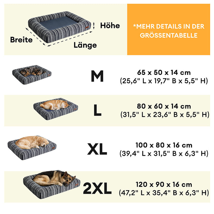 Komfortables orthopädisches Hundebett für mittelgroße Hunde, waschbar und ganzjährig nutzbar.