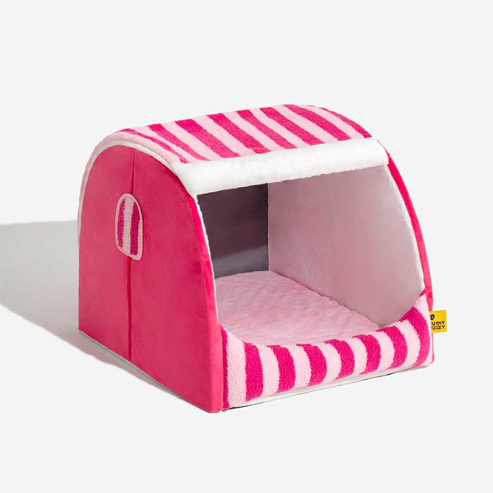 Komfortables Streifen-Hundebett für Zuhause, ideal als Schlafplatz und entspannte Ruhezone.