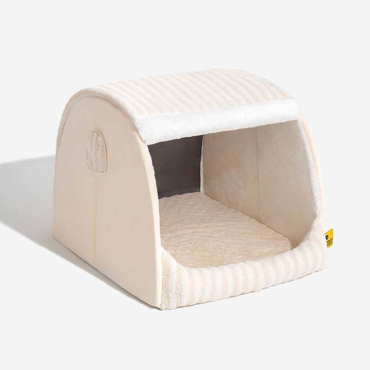 Dieses orthopädische Hundebett mit Streifen sorgt für eine optimale Druckverteilung.