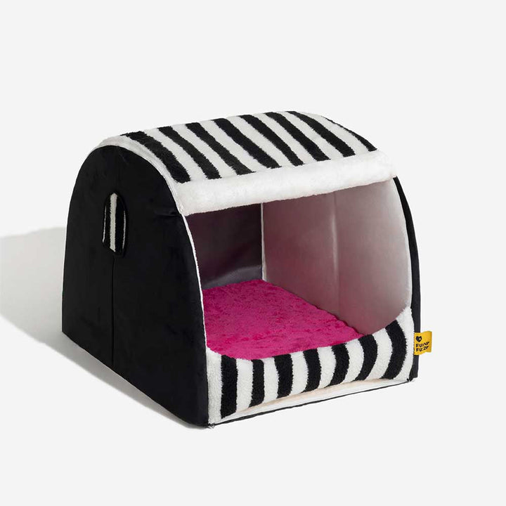 Gestreiftes Hundeaccessoire: Orthopädisches Hundebett für maximale Entspannung und Wohlbefinden.