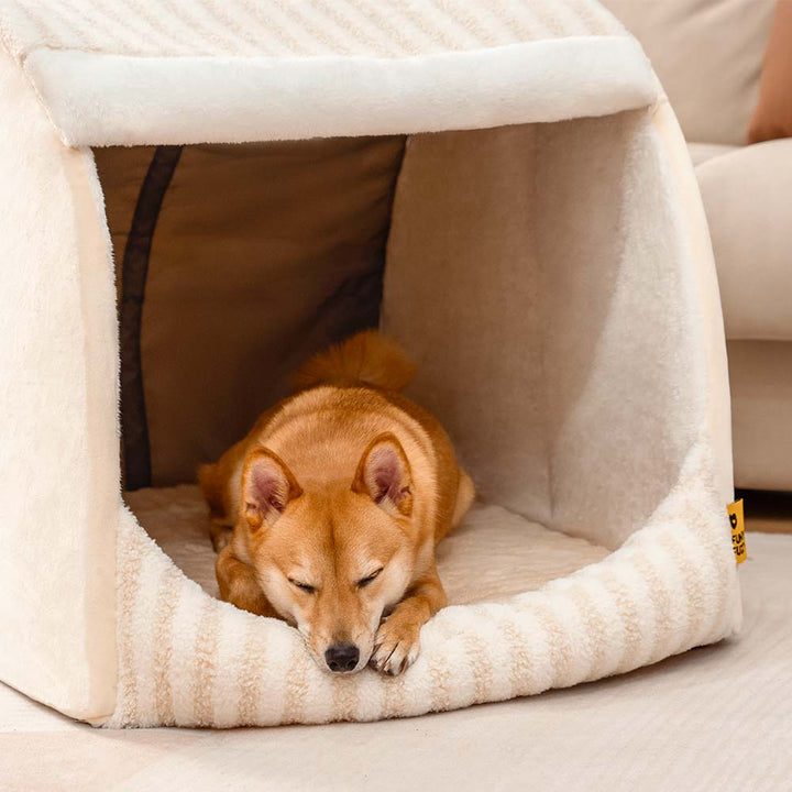 Großes orthopädisches Hundebett mit Streifen, perfekt für große Rassen und ältere Hunde.