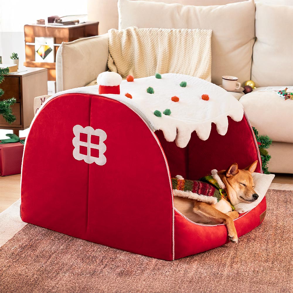 Kuscheliges, waschbares Schneehaus-Hundebett in Khaki für gemütliche Stunden Ihres Hundes.