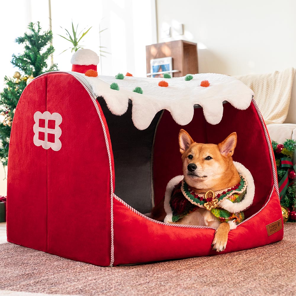Khaki orthopädisches Hundebett im Schneehaus-Stil, ein warmer Rückzugsort für alle Hunde.