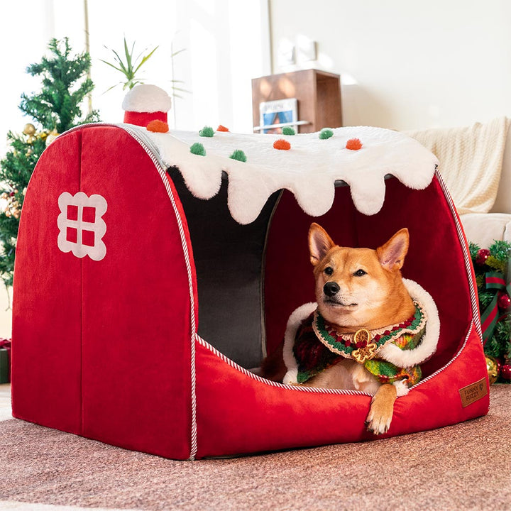 Khaki orthopädisches Hundebett im Schneehaus-Stil, ein warmer Rückzugsort für alle Hunde.