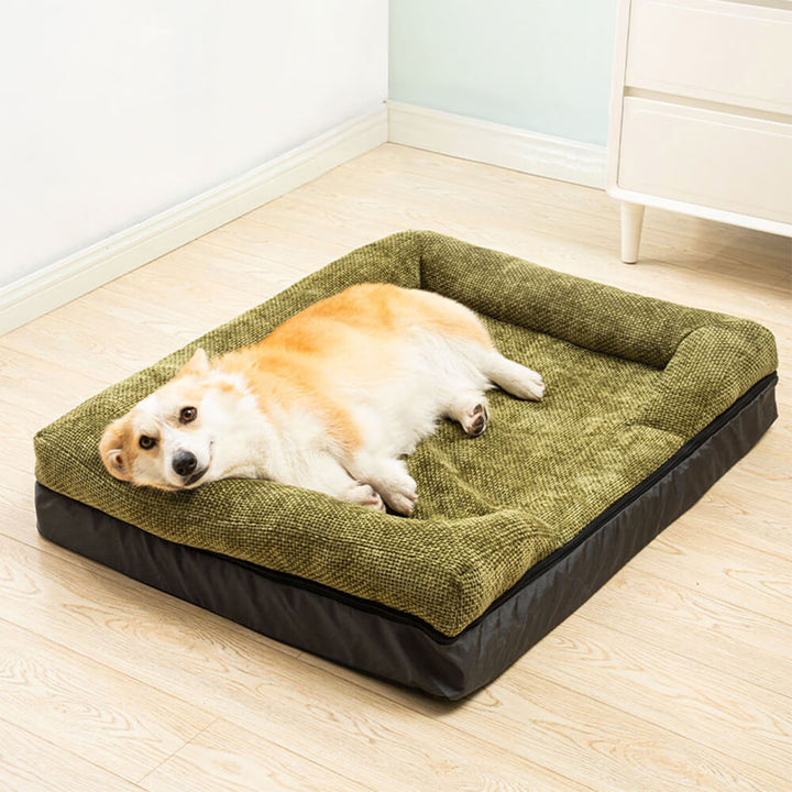 Gelenkschonendes orthopädisches Hundebett, optimale Unterstützung für ältere Hunde.