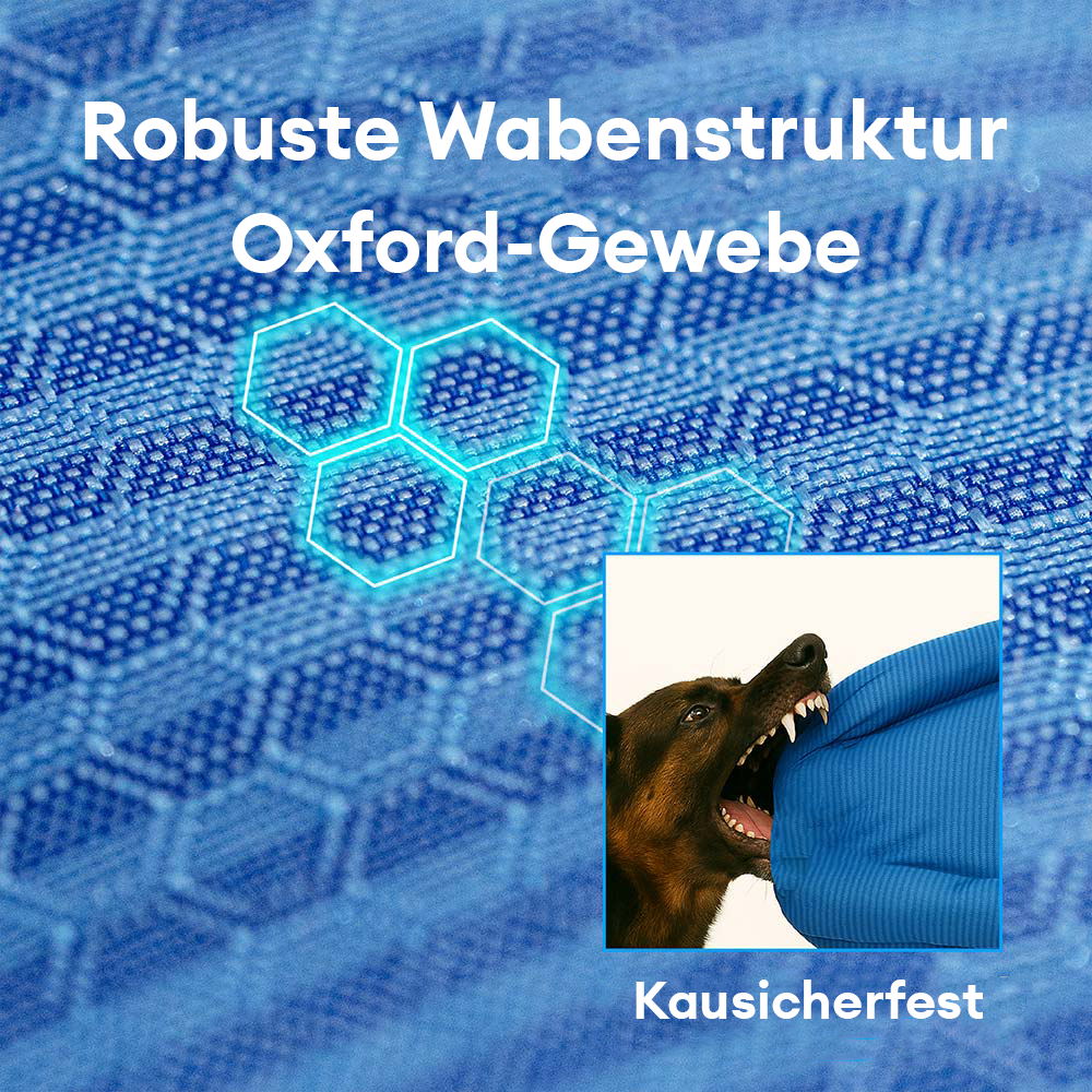 Robustes Tierbett mit orthopädischer Matratze, wasserabweisend und pflegeleicht, ideal für aktive Hunde.