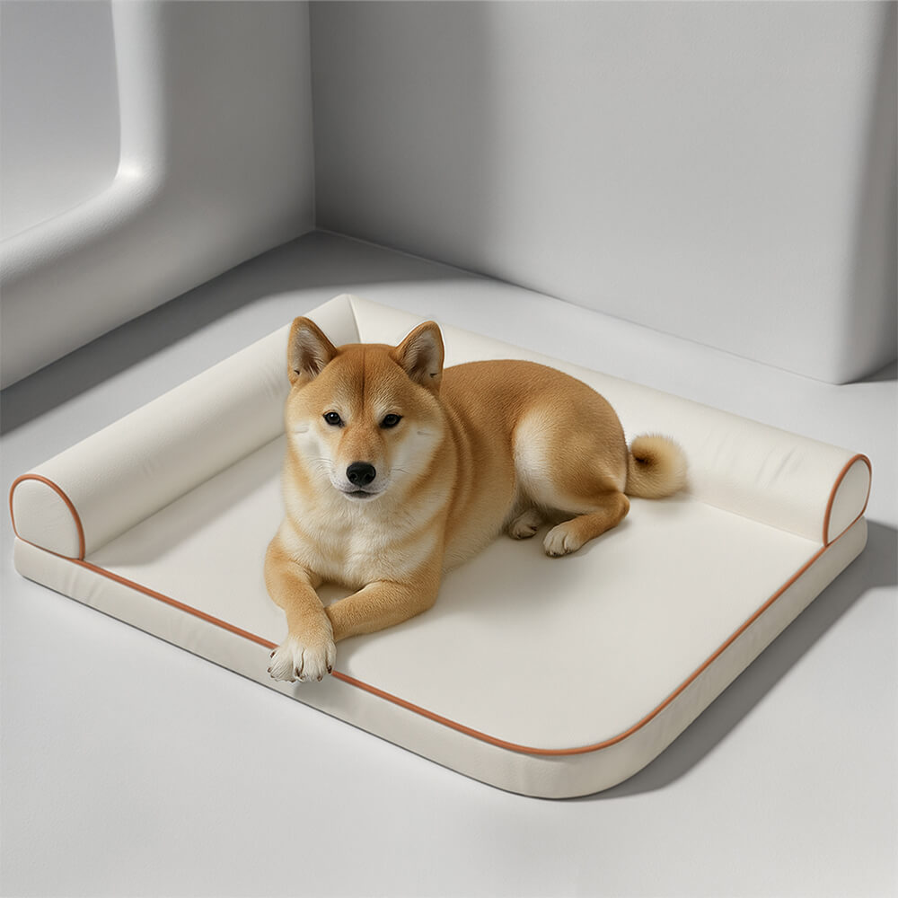 Hochwertiges orthopädisches Hundebett in Creme, wasserfest & kratzfest, für bequemen Hundecomfort.