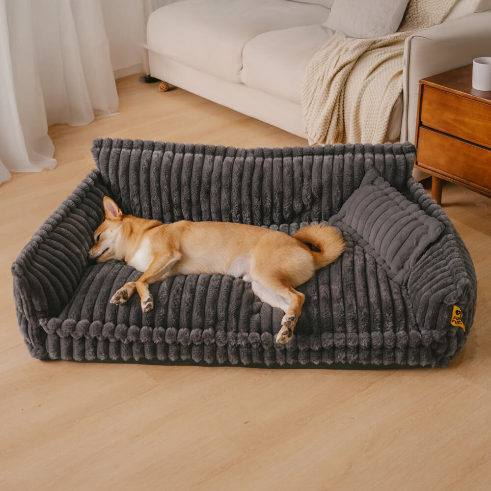 Gemütliches, orthopädisches Hundebett aus Plüsch. Waschbarer Schlafplatz, ideal für Gelenke.