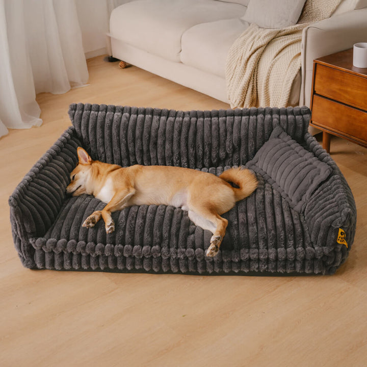 Gemütliches, orthopädisches Hundebett aus Plüsch. Waschbarer Schlafplatz, ideal für Gelenke.