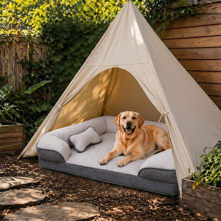 Orthopädisches Kühl-Hundebett, waschbar, eckig, bietet Komfort für große Hunde.