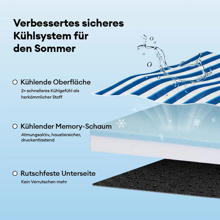 Kühlendes Seniorenhund Bett in Blau, orthopädisch mit Memoryschaum. Bietet Komfort für alte Hunde und Welpen.
